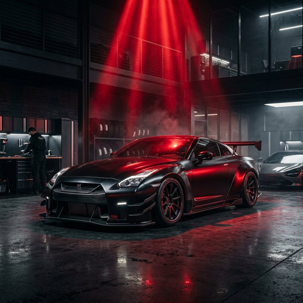 Sports car in garage